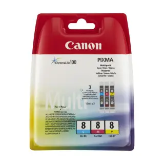 Zestaw trzech tuszy  Canon CLI8  do  iP-4200/4300/5200, MP-500/600/800 | CMY